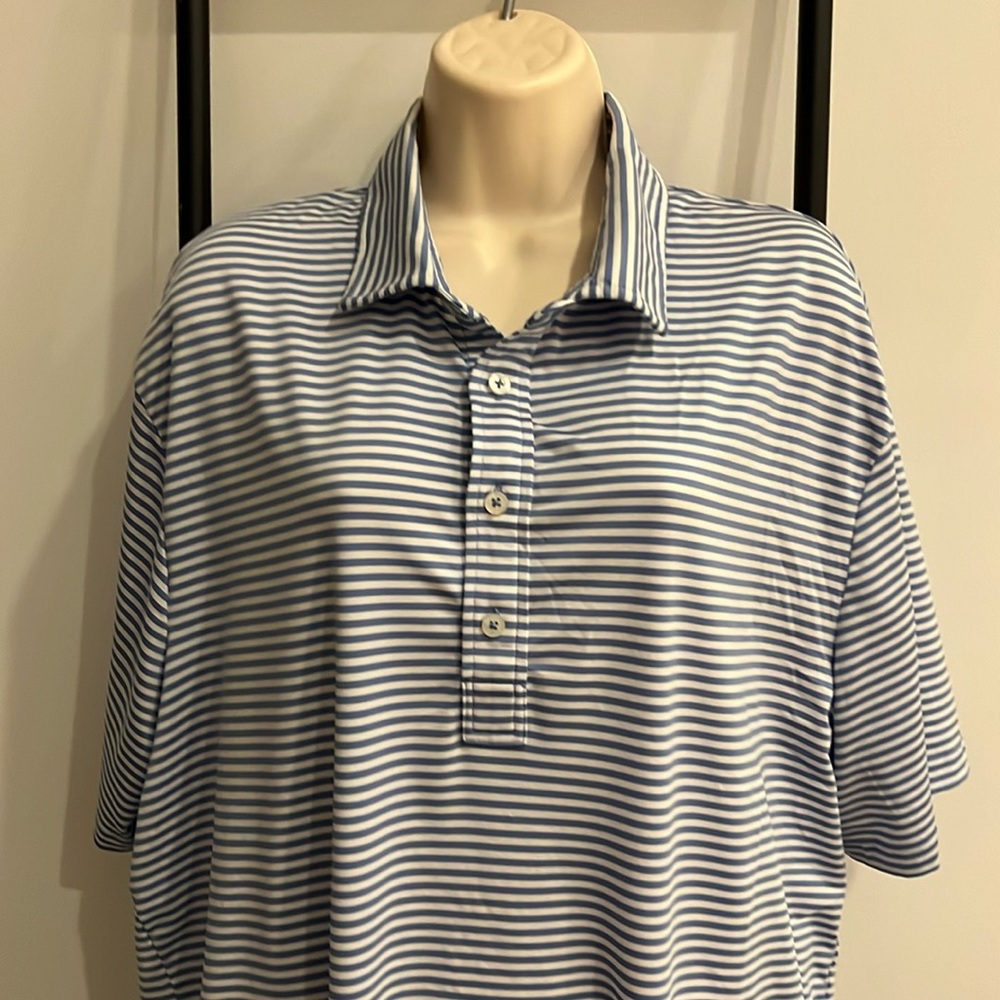 RLX Ralph Lauren Strips White Blue Polo Short Sleeve Men Size XL